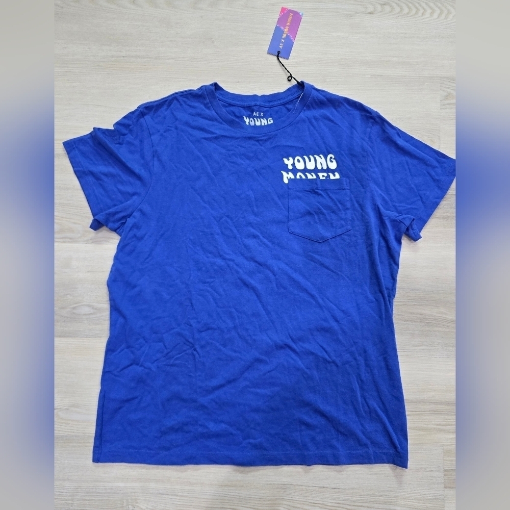 American Eagle x Lil Wayne Young Money Pocket T-Shirt Blue NWT